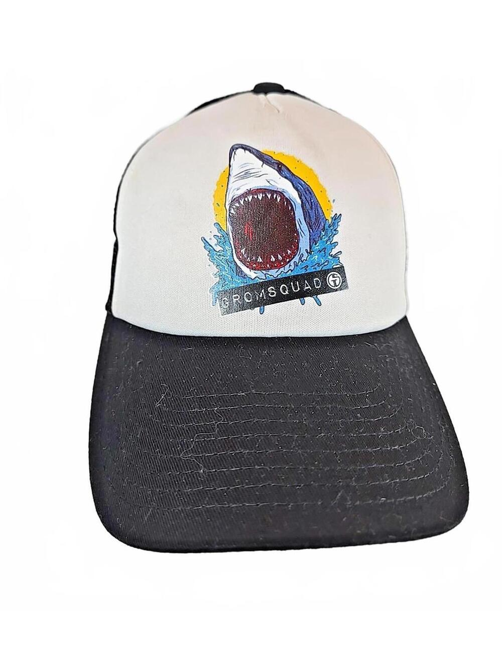 Grom Squad Black White Trucker Hat Jaws Adjustable Snapback Foam Mesh Back Cap